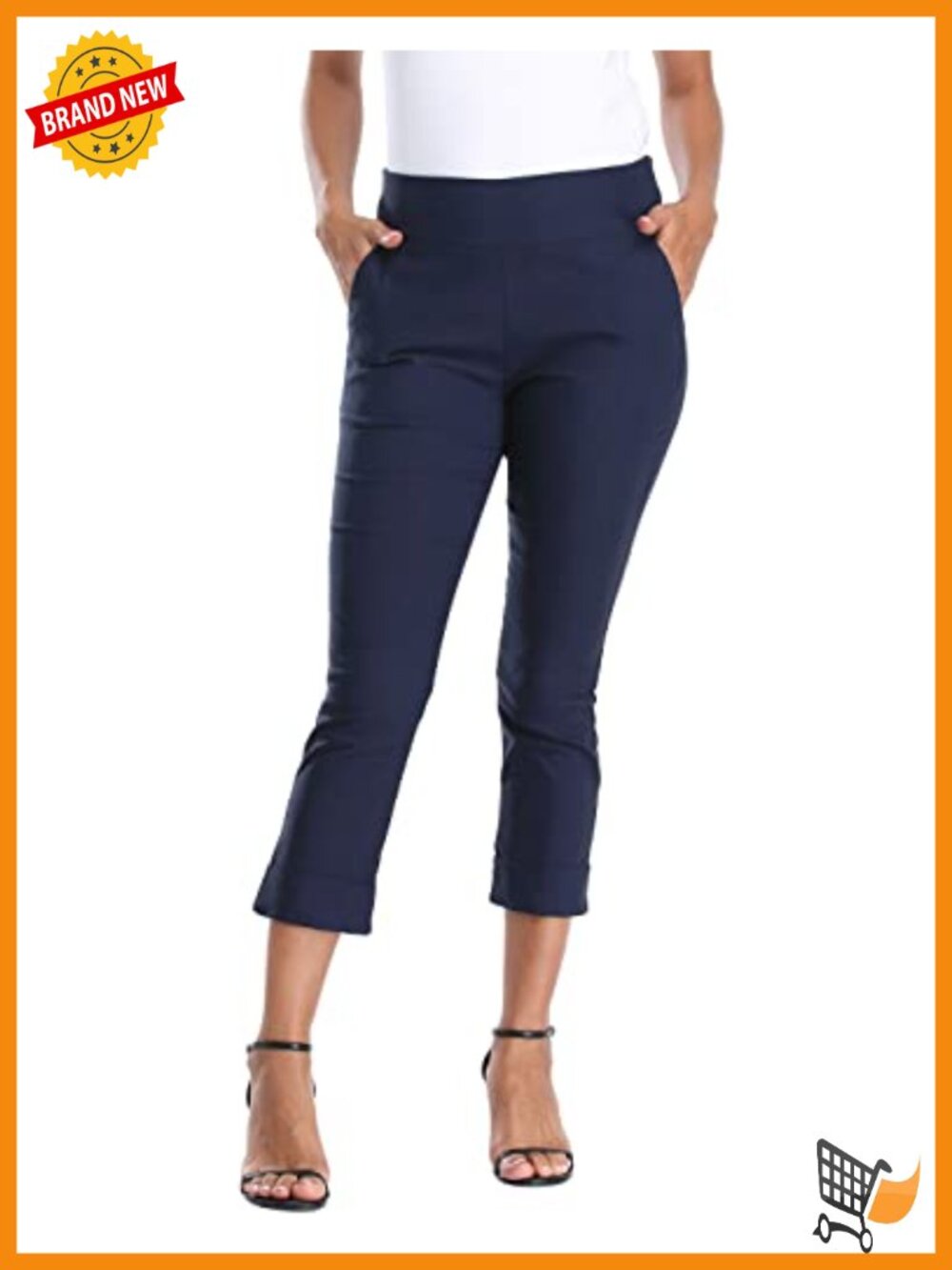 Pull On Capri Pants with Pockets Elastic Waist Cropped Work Pant